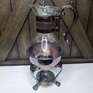 Vintage FB Rogers Silver Plate Carafe Coffee/Tea Pot w Candle Warmer Base